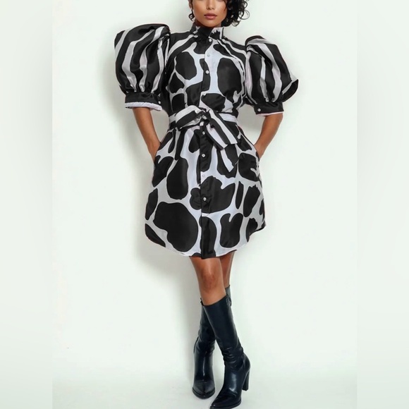 Dresses & Skirts - Black and White Puff Sleeve Dress
